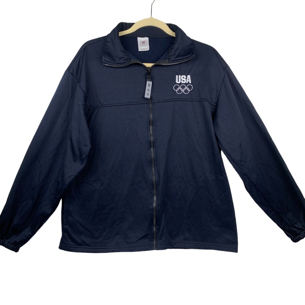 VTG USA Olympic Committee Men's Full Zip Navy Blue Jacket Size L Made in USA